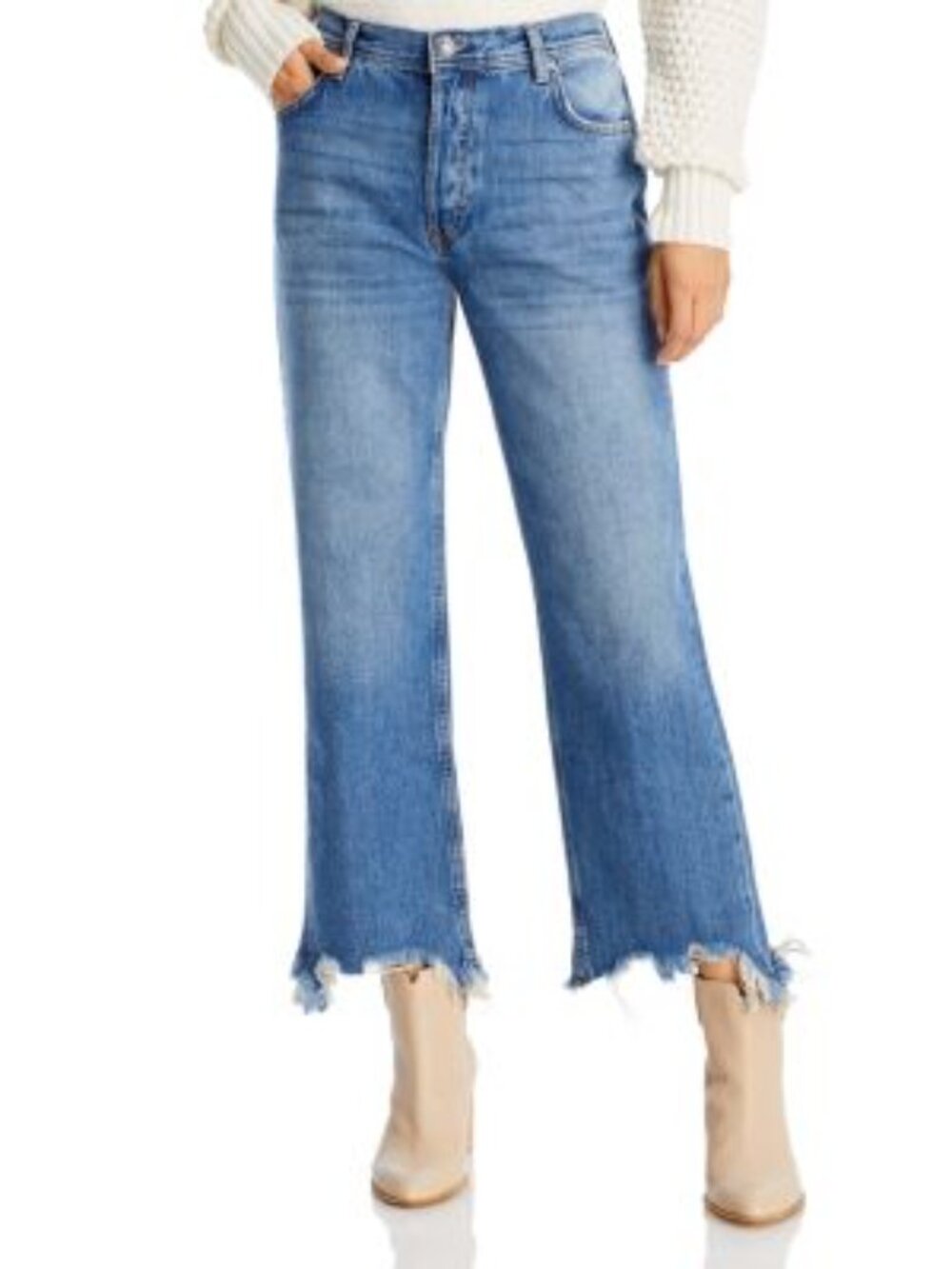 We The Free Dark Indigo Distressed Raw-Hem Straight Jeans NWT Waist 25"